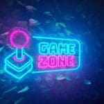 cartel neon game zone azul y rosa