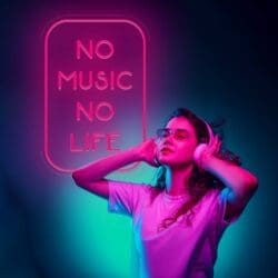 Neón No Music No Life y un letrero de neón que dice sin música no hay vida.