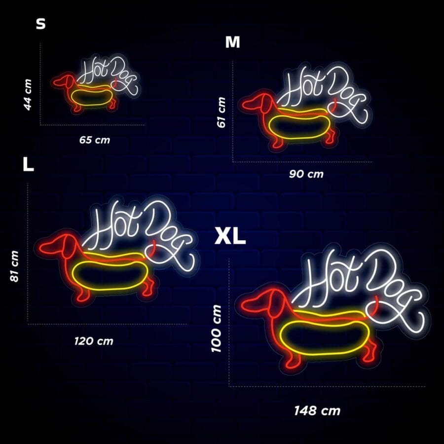 Un letrero de Neón Perrito Hot Dog con un Perrito.
