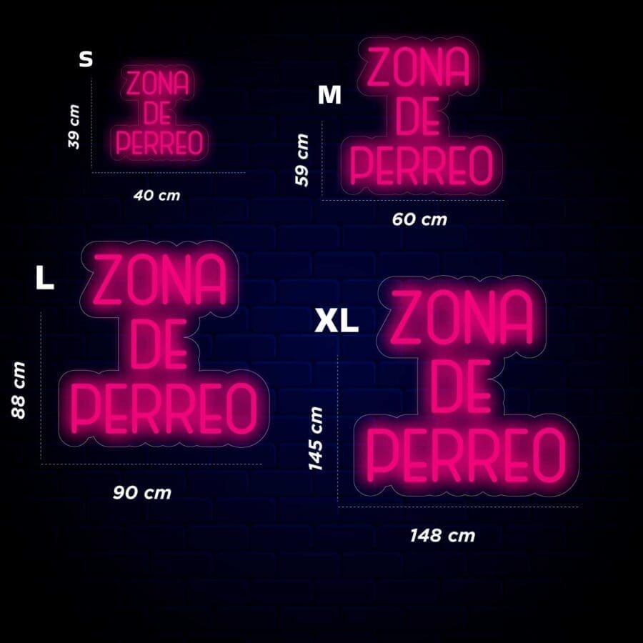 Un Neón Zona de Perreo que dice "zona de perro".