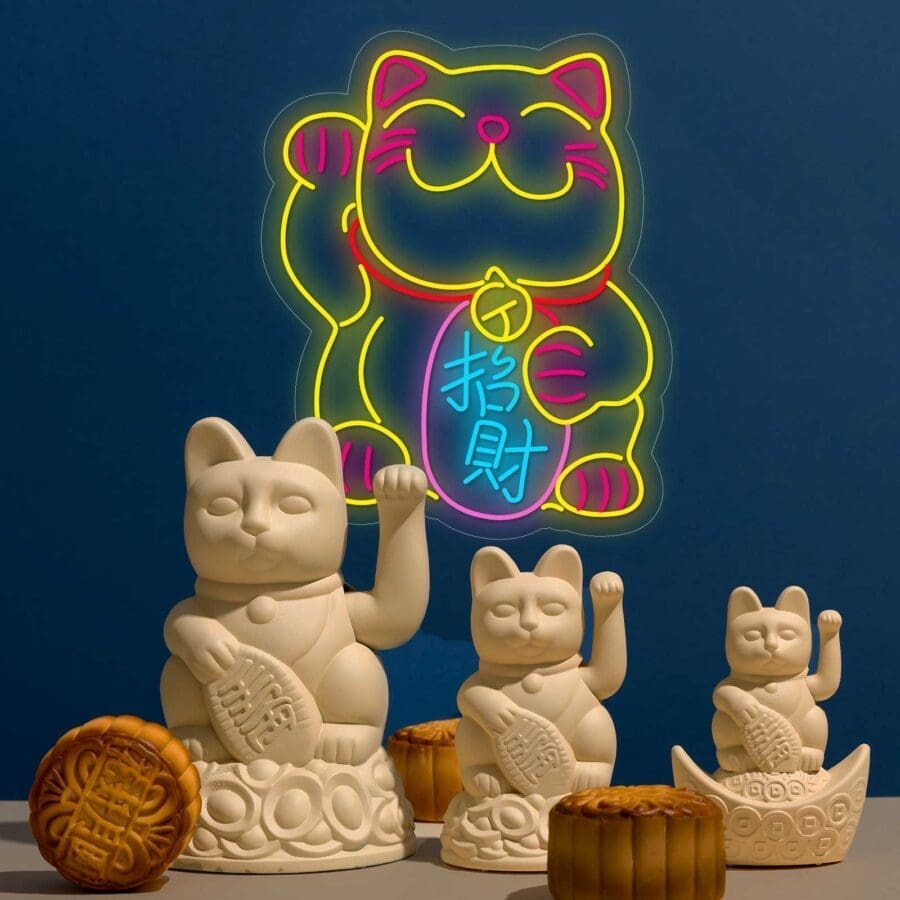 Rótulo de Neón Led Maneki Neko Gato de la Suerte