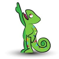 Camaleón ilustrado colorido levantando su brazo.